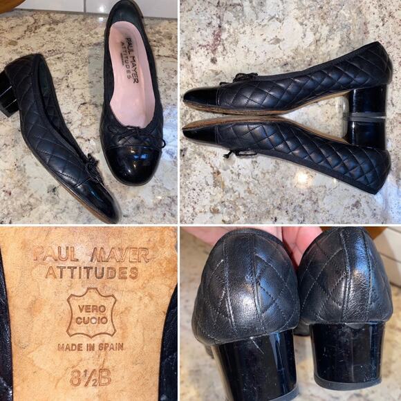 Paul Mayer $235 TITOU Cap Toe Block Heel Quilted Black Comfort Spectator 8.5 - Picture 1 of 13